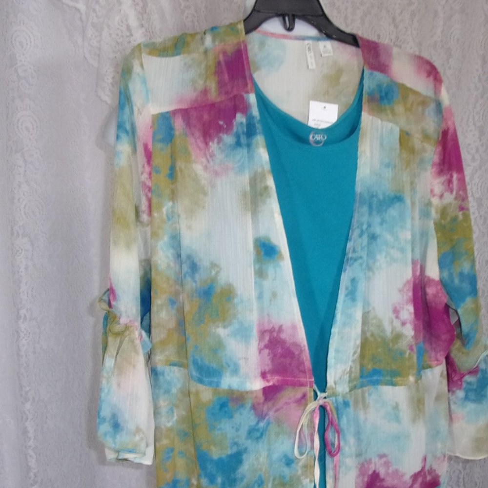 Shirt Kimono Duster Turquoise Berry Green Size Large